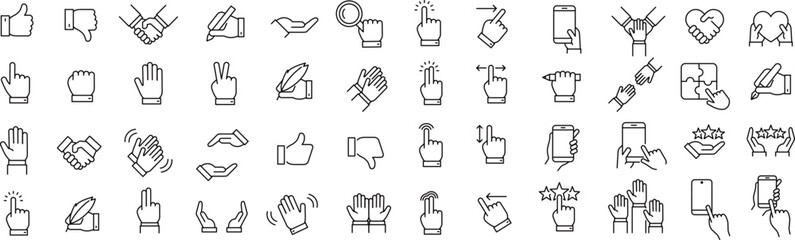 ベクターでモノクロのビジネスマンの手に関する線画アイコンセット