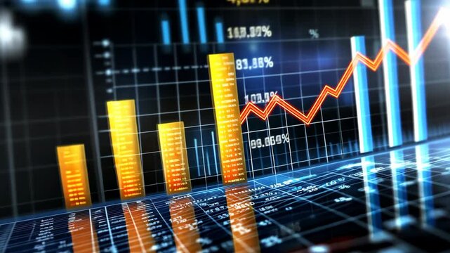 digital futuristic hologram business graph upward trend, financial, trading and high technology concept