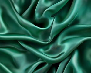Obraz premium Luxurious Green Satin Fabric Surface with Elegant Flow and Texture