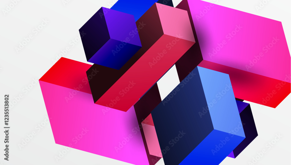 Poster Sleek abstract design featuring isometric 3D blocks in a clean, modern composition. Perfect for tech-inspired themes, with vibrant colors and geometric precision