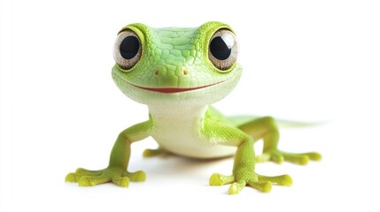 Obraz premium Cute gecko smiling, white background, digital art, kids book illustration