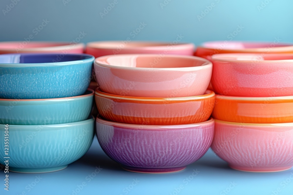 Poster serene stacked ceramic plates with gradient shading forming a harmonious display