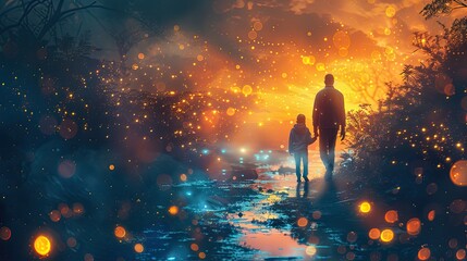 Fototapeta premium flat design, illustration, The Leadership Legacy A mentor’s influence shapes the lives of future leaders. Illustration: Guiding hands, glowing pathways