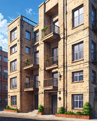 Fototapeta premium Beautifully Detailed Anime Art of Classic Apartment Building in a Forgotten Abandoned Condition Background Illustration Aesthetic