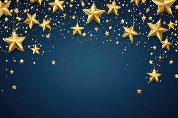 Golden stars cascading against a deep blue background, creating a festive and celebratory atmosphere