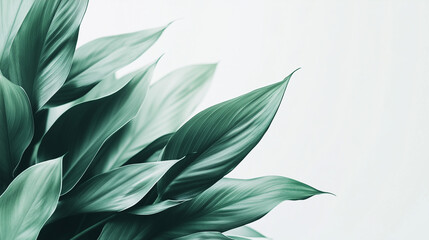A stylish PowerPoint slide template featuring vibrant green tropical leaves. 