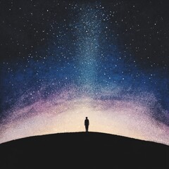Fototapeta premium A person standing underneath a giant star in the sky.