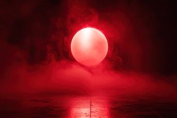 Red glowing orb in smoky atmosphere.