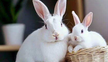 Obraz premium Adorable White Rabbits Sitting Together in a Natural Environment
