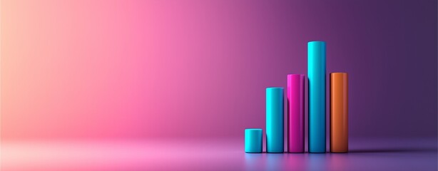 Obraz premium A vibrant, abstract representation of bar graphs in various heights and colors against a smooth gradient background.