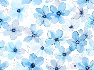 Serene Watercolor Blue Flower Pattern