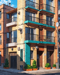 Naklejka premium Overgrown Classic Apartment Building in Anime Art Style Depicting Rustic Abandoned Condition Background Illustration Aesthetic