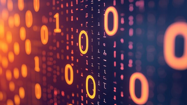 Digital Binary Code Visualization in Vibrant Color Gradient Background