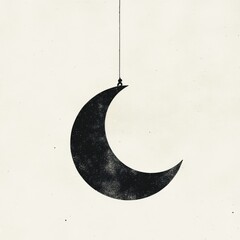Crescent moon hanging on a thread, with copy space.