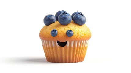 A happy blueberry muffin with a smiling face.