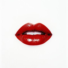 Obraz premium Close-up of red lipstick lips with copy space.