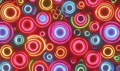 Fototapeta premium Colorful neon circles background; abstract design for website, presentation, or print