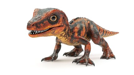 Obraz premium Adorable baby dinosaur, orange and black, isolated on white background.