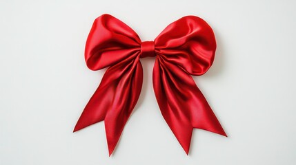 Red satin ribbon bow isolated on white background.