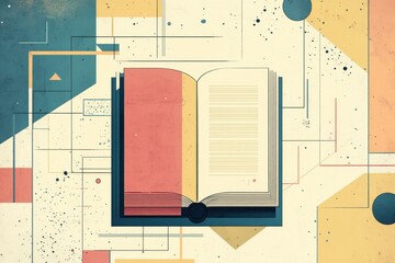 Open Book Amidst Abstract Geometric Shapes and Lines