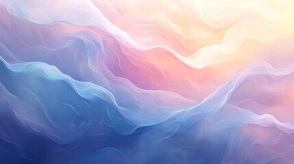 Obraz premium Soft pastel clouds gently swirl a dreamy ethereal landscape. AI Generated