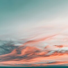 Serene Sunset Sky  Peach  Teal   Cloud Gradient Background