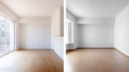 Fototapeta premium Empty Modern Apartment Room - Before and After Renovation Concept