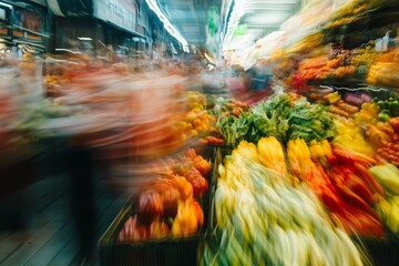 Vibrant market with motion blur.