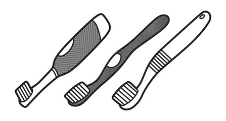 three black and white toothbrush images