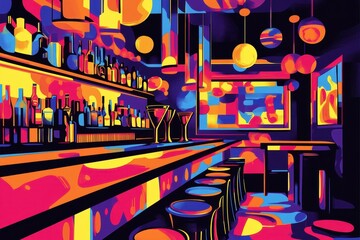 Obraz premium Vibrant Abstract Bar Scene with Cocktails and Lighting