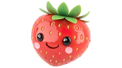 Obraz premium Cute cartoon strawberry with a smiling face, isolated on white background.