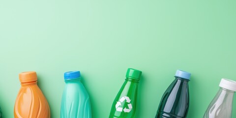 Colorful Plastic Bottles on Green Background