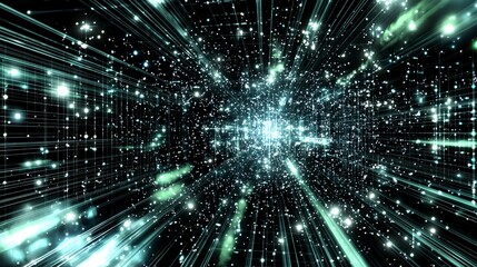 Naklejka premium Bright Light Beams and Stars in Cosmic Space Tunnel Background