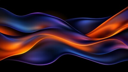 Abstract Colorful Waves with Smooth Flowing Motion on Black Background