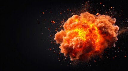 Vivid Explosion against Dark Background with Bright Flames and Debris in Impressive Display of Fire and Smoke