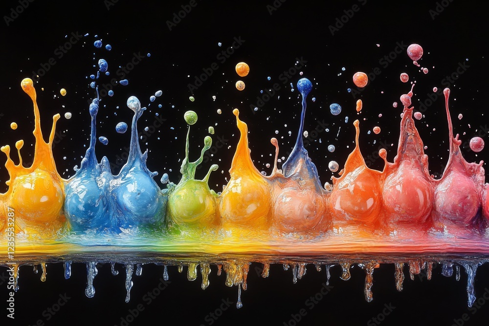 Poster whirlwind of color: a mesmerizing display of suspended paint splatters in motion