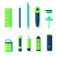 Green and Blue Stationery Items Collection Illustration