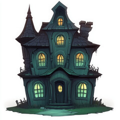 Haunted house with eerie windows and spooky design, perfect for games