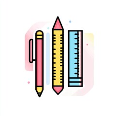 Fototapeta premium Colorful Pen Pencil and Ruler Stationery Items