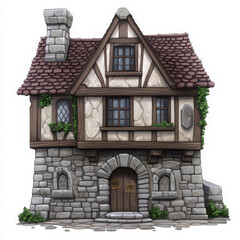Naklejka premium Medieval stone house with wooden accents and charming roof design