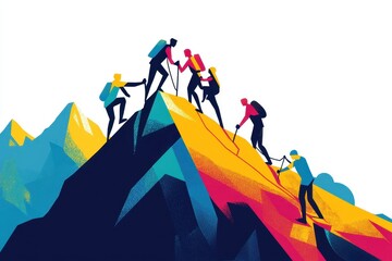 Fototapeta premium Team of climbers ascending a challenging mountain peak