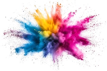 abstract multicolored powder splatted on white background, Freeze motion of color powder exploding.