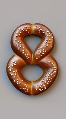 A pretzel shaped like the number eight, showcasing its golden-brown color and salt topping.