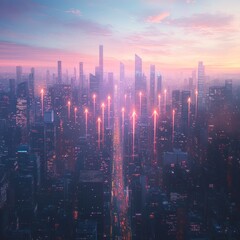 Fototapeta premium Cityscape at Dawn: Upward Trajectory of Urban Growth