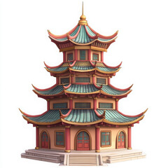 Fototapeta premium colorful pagoda with intricate details and layered roofs, showcasing traditional architecture