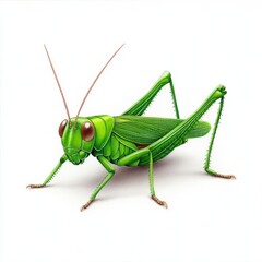 Fototapeta premium Detailed Illustration of a Vibrant Green Grasshopper Against a Clean White Background