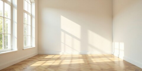 Obraz premium Sunlit Empty Room with Hardwood Floor and Large Windows Perfect for Interior Design and Real Estate Marketing