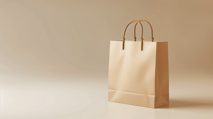Minimalist paper shopping bag standing upright on a neutral surface