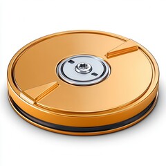Gold Metallic Hard Drive Disk On White Background