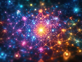 Obraz premium 1 Law of Divine Oneness - Create a cosmic web of interconnected glowing threads glowing in vibrant hues
